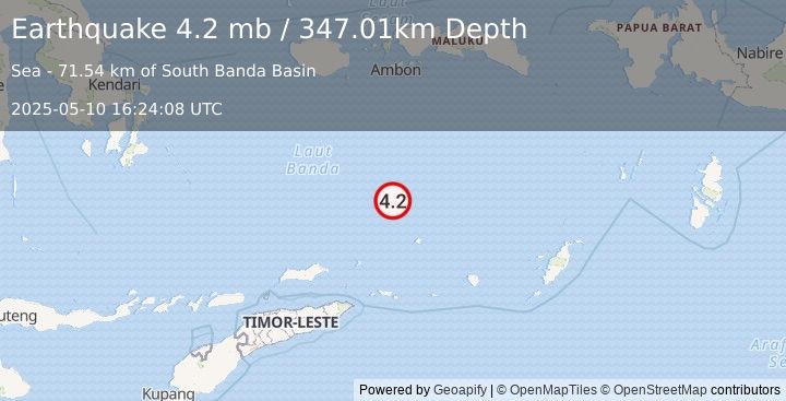 Earthquake 272 km NNE of Lospalos, Timor Leste (4.2 mb) (2025-05-10 16:24:08 UTC)