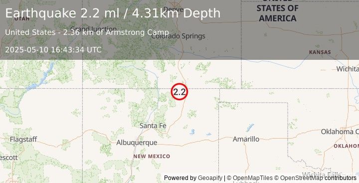 Earthquake 25 km S of Sequndo, Colorado (2.2 ml) (2025-05-10 16:43:34 UTC)