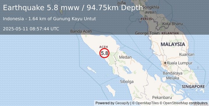 Earthquake 33 km ENE of Blangpidie, Indonesia (5.8 mww) (2025-05-11 08:57:44 UTC)