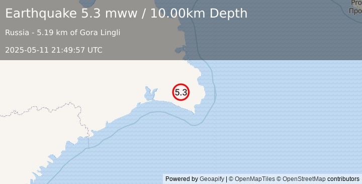 Earthquake 53 km SW of Beringovskiy, Russia (5.3 mww) (2025-05-11 21:49:57 UTC)
