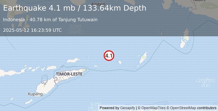 Earthquake 248 km ENE of Lospalos, Timor Leste (4.1 mb) (2025-05-12 16:23:59 UTC)