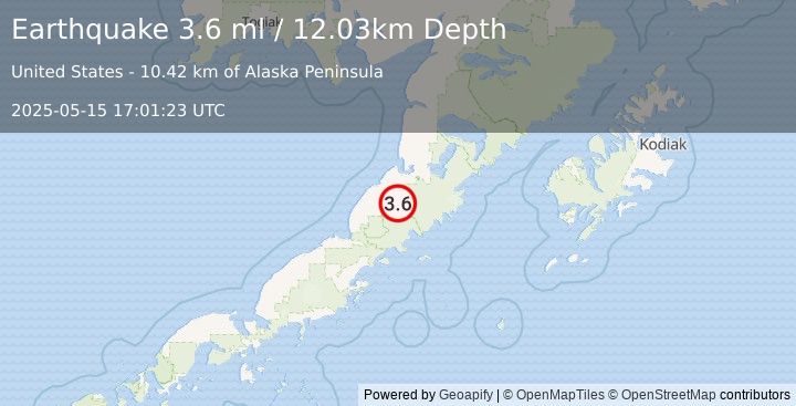 Earthquake 42 km SSW of Ugashik, Alaska (3.6 ml) (2025-05-15 17:01:23 UTC)