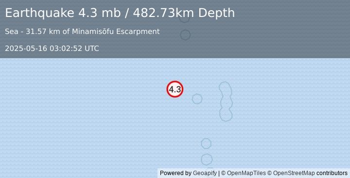 Earthquake Bonin Islands, Japan region (4.3 mb) (2025-05-16 03:02:52 UTC)