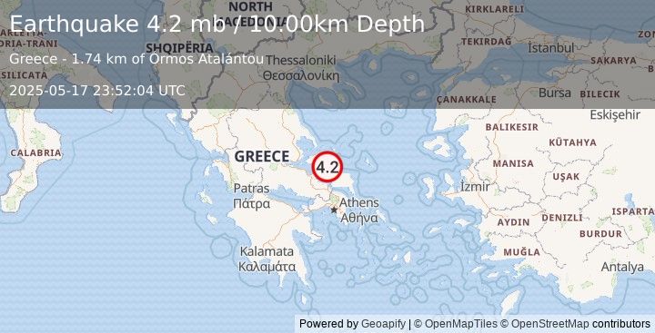 Earthquake 8 km E of Mantoúdi, Greece (4.2 mb) (2025-05-17 23:52:04 UTC)