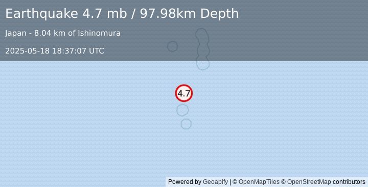 Earthquake Volcano Islands, Japan region (4.7 mb) (2025-05-18 18:37:07 UTC)