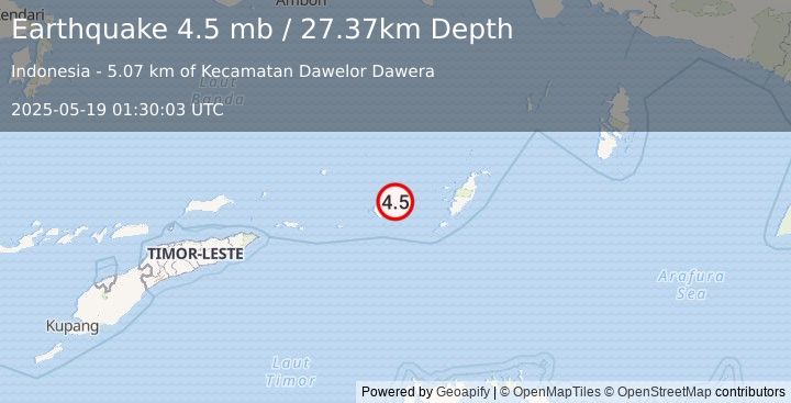 Earthquake Pulau Pulau Tanimbar, Indonesia (4.5 mb) (2025-05-19 01:30:03 UTC)