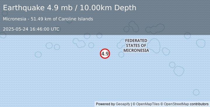 Earthquake State of Chuuk, Federated States of Micronesia (4.9 mb) (2025-05-24 16:46:00 UTC)