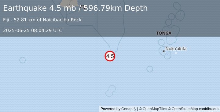 Earthquake Fiji region (4.5 mb) (2025-06-25 08:04:29 UTC)