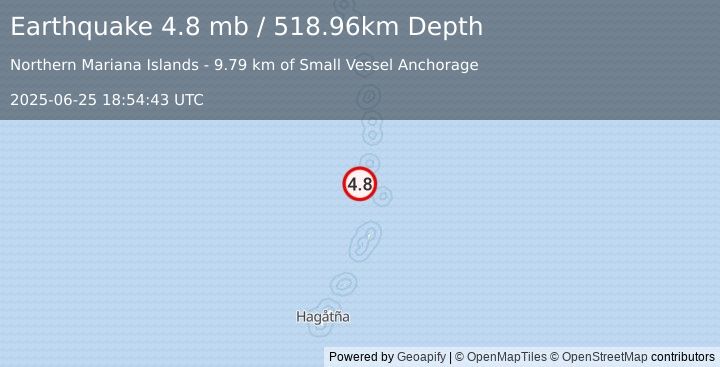 Earthquake 121 km N of Saipan, Northern Mariana Islands (4.8 mb) (2025-06-25 18:54:43 UTC)