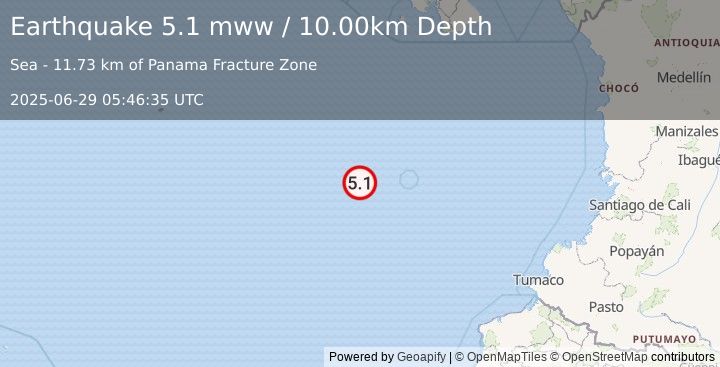 Earthquake south of Panama (5.1 mww) (2025-06-29 05:46:35 UTC)