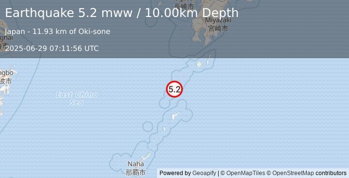 Earthquake 103 km N of Tatsugō, Japan (5.2 mww) (2025-06-29 07:11:56 UTC)