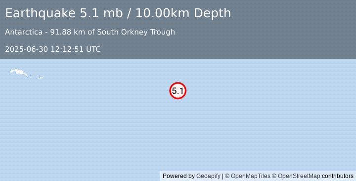 Earthquake Scotia Sea (5.1 mb) (2025-06-30 12:12:51 UTC)