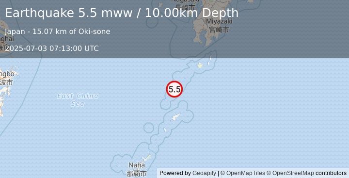 Earthquake 108 km N of Tatsugō, Japan (5.5 mww) (2025-07-03 07:13:00 UTC)