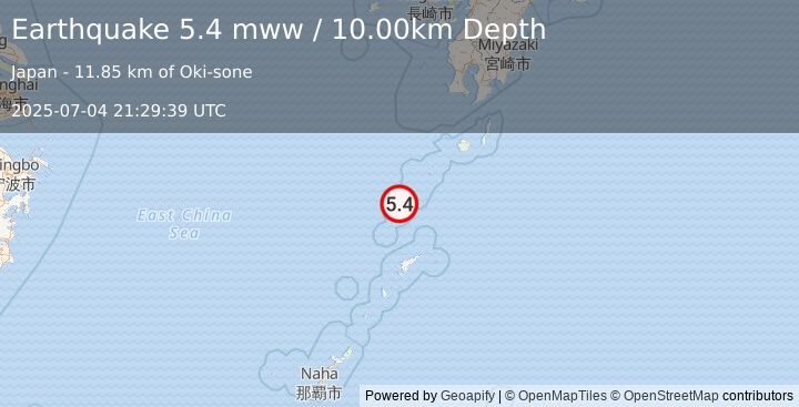 Earthquake 104 km NNW of Tatsugō, Japan (5.4 mww) (2025-07-04 21:29:39 UTC)