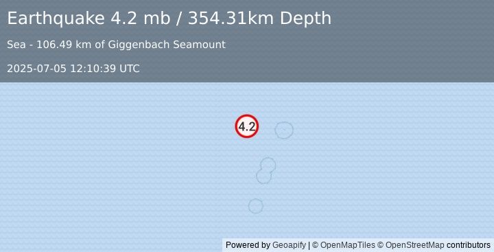 Earthquake Kermadec Islands region (4.2 mb) (2025-07-05 12:10:39 UTC)