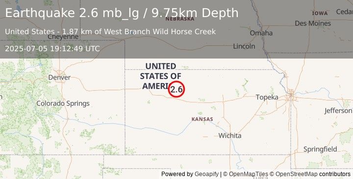 Earthquake 7 km SW of Bogue, Kansas (2.6 mb_lg) (2025-07-05 19:12:49 UTC)