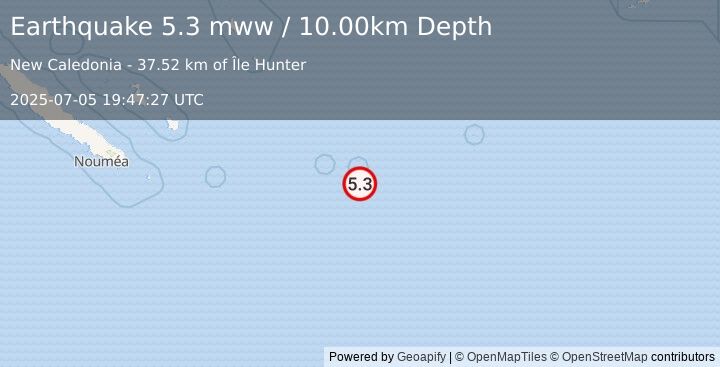 Earthquake southeast of the Loyalty Islands (5.3 mww) (2025-07-05 19:47:27 UTC)