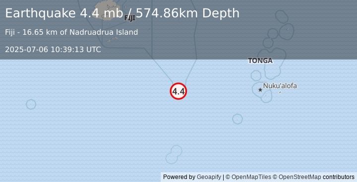 Earthquake Fiji region (4.4 mb) (2025-07-06 10:39:13 UTC)