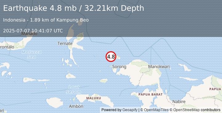 Earthquake 19 km ENE of Waisai, Indonesia (4.8 mb) (2025-07-07 10:41:07 UTC)