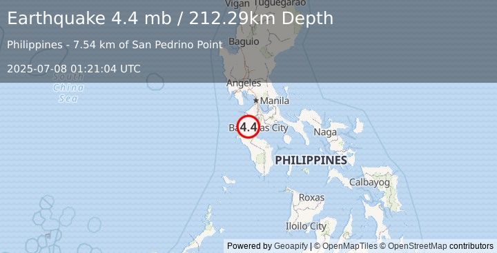 Earthquake 7 km SSE of Hukay, Philippines (4.4 mb) (2025-07-08 01:21:04 UTC)