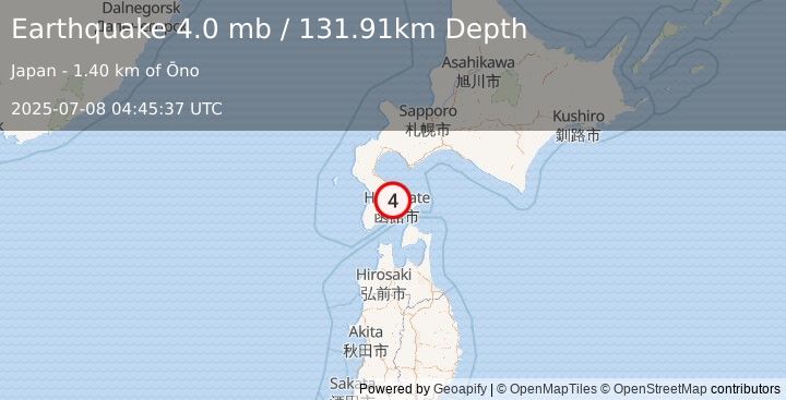 Earthquake 4 km N of Kamiiso, Japan (4.0 mb) (2025-07-08 04:45:37 UTC)