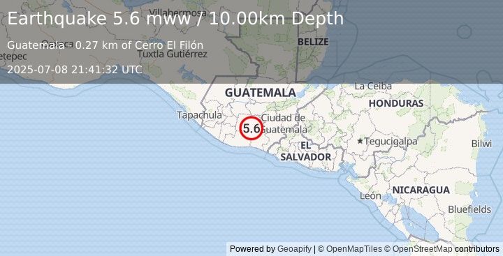 Earthquake 2 km NNE of Amatitlán, Guatemala (5.6 mww) (2025-07-08 21:41:32 UTC)