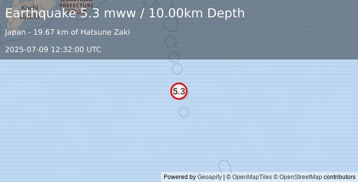 Earthquake Izu Islands, Japan region (5.3 mww) (2025-07-09 12:32:00 UTC)