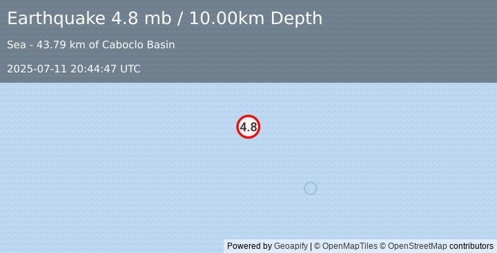 Earthquake central Mid-Atlantic Ridge (4.8 mb) (2025-07-11 20:44:47 UTC)
