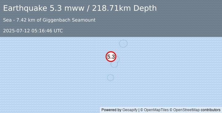 Earthquake Kermadec Islands, New Zealand (5.3 mww) (2025-07-12 05:16:46 UTC)