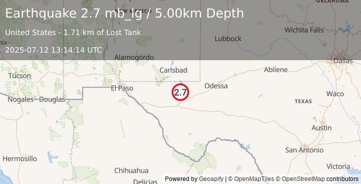 Earthquake 32 km WSW of Mentone, Texas (2.7 mb_lg) (2025-07-12 13:14:14 UTC)
