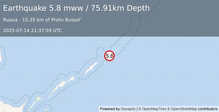 Earthquake Kuril Islands (5.8 mww) (2025-07-14 21:37:59 UTC)