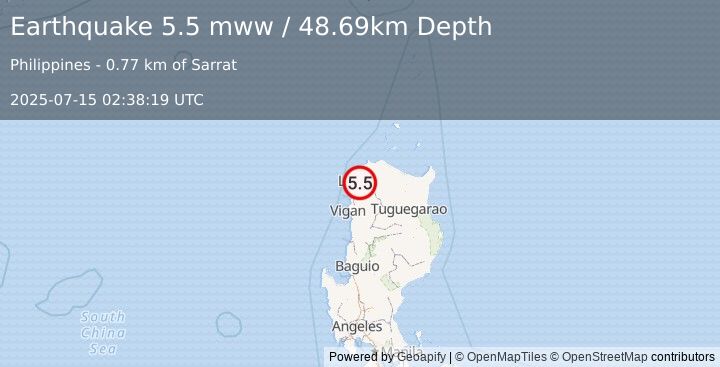Earthquake 2 km SSE of Sarrat, Philippines (5.5 mww) (2025-07-15 02:38:19 UTC)