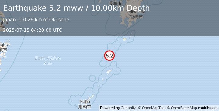 Earthquake 97 km N of Tatsugō, Japan (5.2 mww) (2025-07-15 04:20:00 UTC)