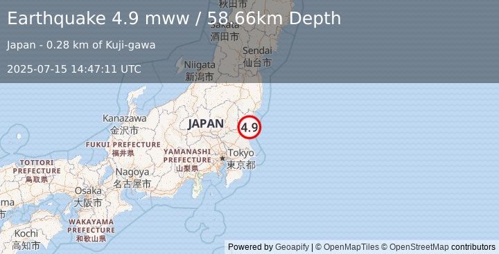 Earthquake 4 km ENE of Funaishikawa, Japan (4.9 mww) (2025-07-15 14:47:11 UTC)