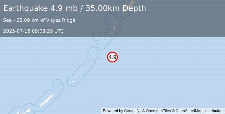 Earthquake Kuril Islands (4.9 mb) (2025-07-16 09:03:39 UTC)