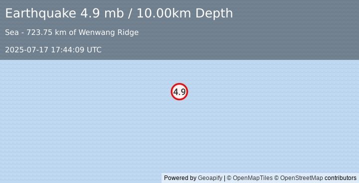 Earthquake southern Mid-Atlantic Ridge (4.9 mb) (2025-07-17 17:44:09 UTC)