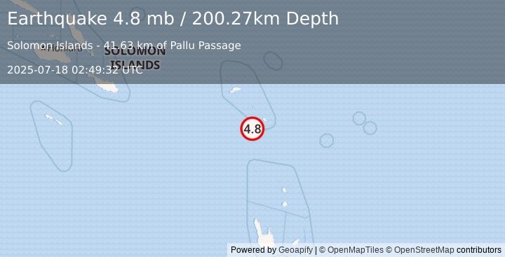 Earthquake 153 km SSE of Lata, Solomon Islands (4.8 mb) (2025-07-18 02:49:32 UTC)