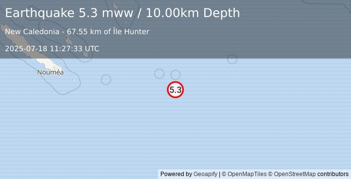 Earthquake southeast of the Loyalty Islands (5.3 mww) (2025-07-18 11:27:33 UTC)
