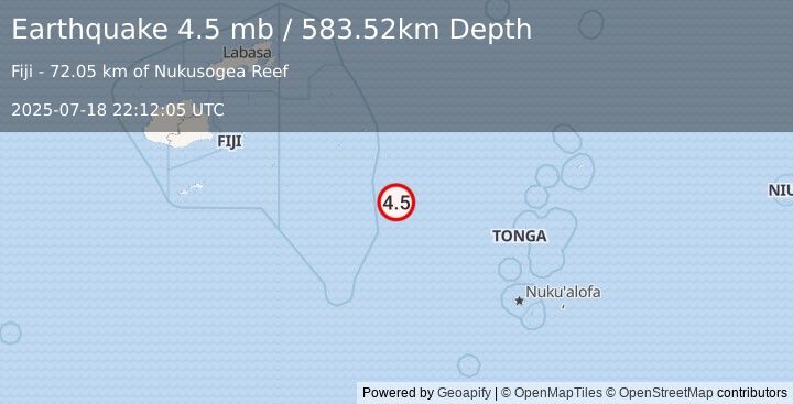 Earthquake Fiji region (4.5 mb) (2025-07-18 22:12:05 UTC)