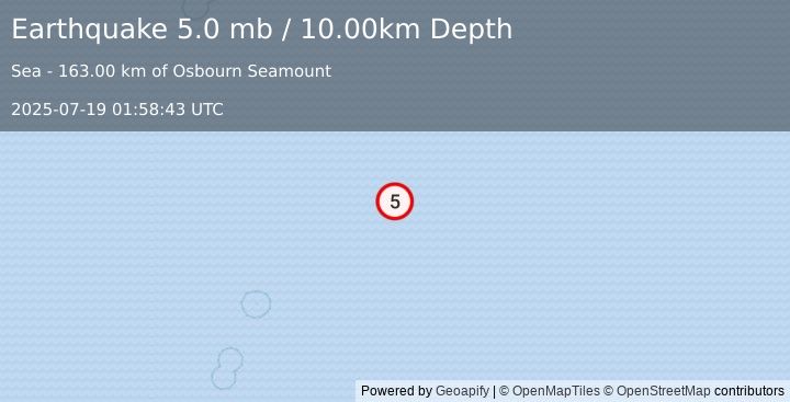 Earthquake Kermadec Islands region (5.0 mb) (2025-07-19 01:58:43 UTC)