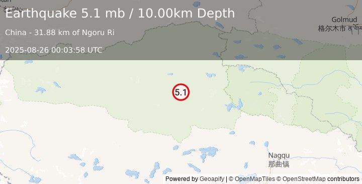 Earthquake western Xizang (5.1 mb) (2025-08-26 00:03:58 UTC)