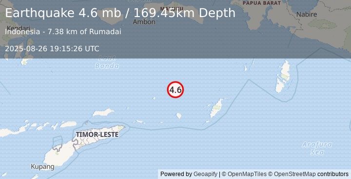 Earthquake Banda Sea (4.6 mb) (2025-08-26 19:15:26 UTC)