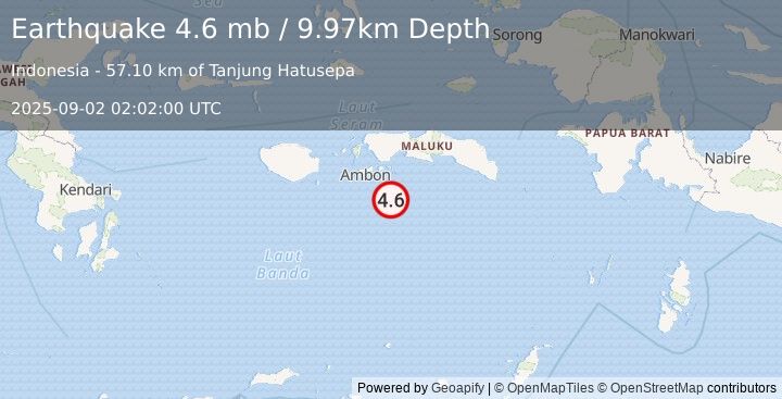 Earthquake 79 km SE of Ambon, Indonesia (4.6 mb) (2025-09-02 02:02:00 UTC)