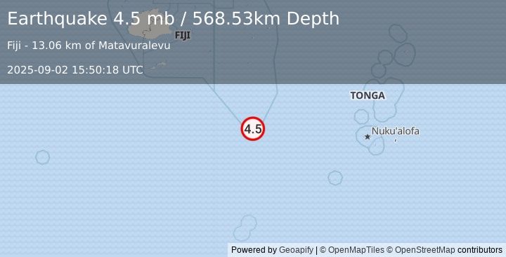 Earthquake Fiji region (4.5 mb) (2025-09-02 15:50:18 UTC)