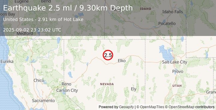Earthquake 48 km NE of Valmy, Nevada (2.5 ml) (2025-09-02 23:23:02 UTC)