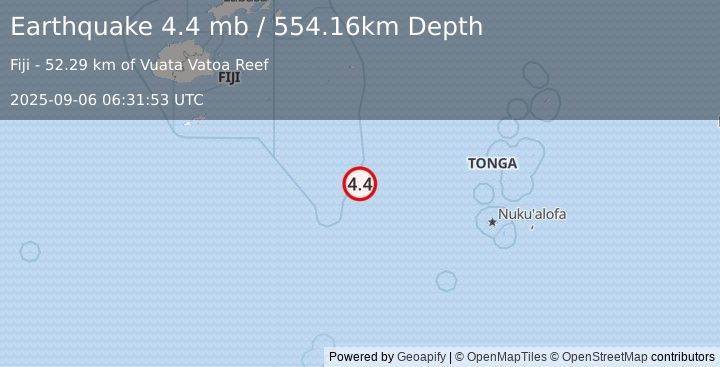 Earthquake Fiji region (4.4 mb) (2025-09-06 06:31:53 UTC)