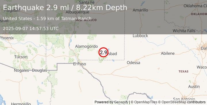 Earthquake 35 km SSE of Hope, New Mexico (2.9 ml) (2025-09-07 14:57:53 UTC)