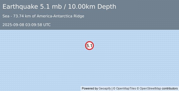 Earthquake east of the South Sandwich Islands (5.1 mb) (2025-09-08 03:09:58 UTC)