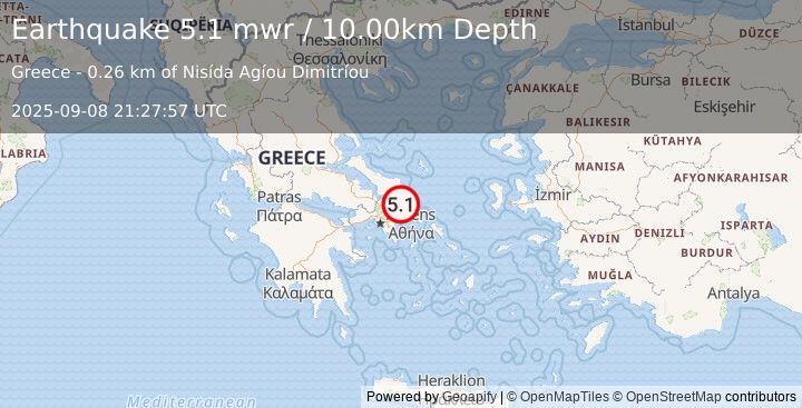 Earthquake 12 km NNW of Néa Stíra, Greece (5.1 mwr) (2025-09-08 21:27:57 UTC)