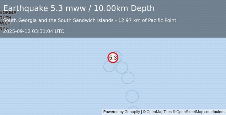 Earthquake South Sandwich Islands region (5.3 mww) (2025-09-12 03:31:04 UTC)